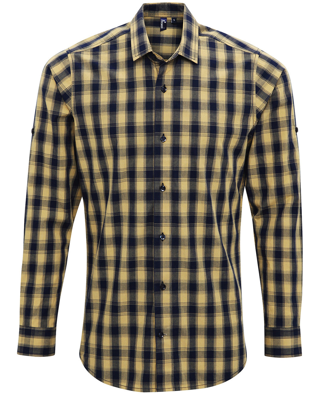 Mulligan check cotton long sleeve shirt - PR250 - Camel Navy - Customisable Shirts
