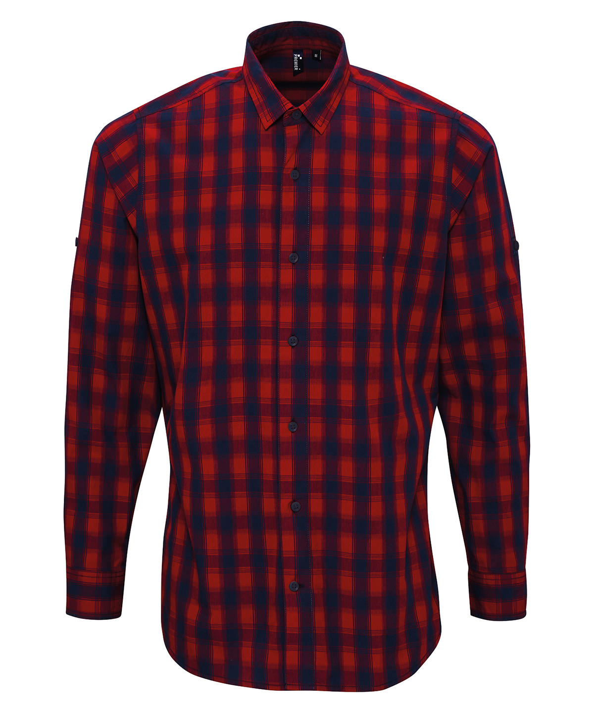 Mulligan check cotton long sleeve shirt - PR250 - Red Navy - Customisable Shirts