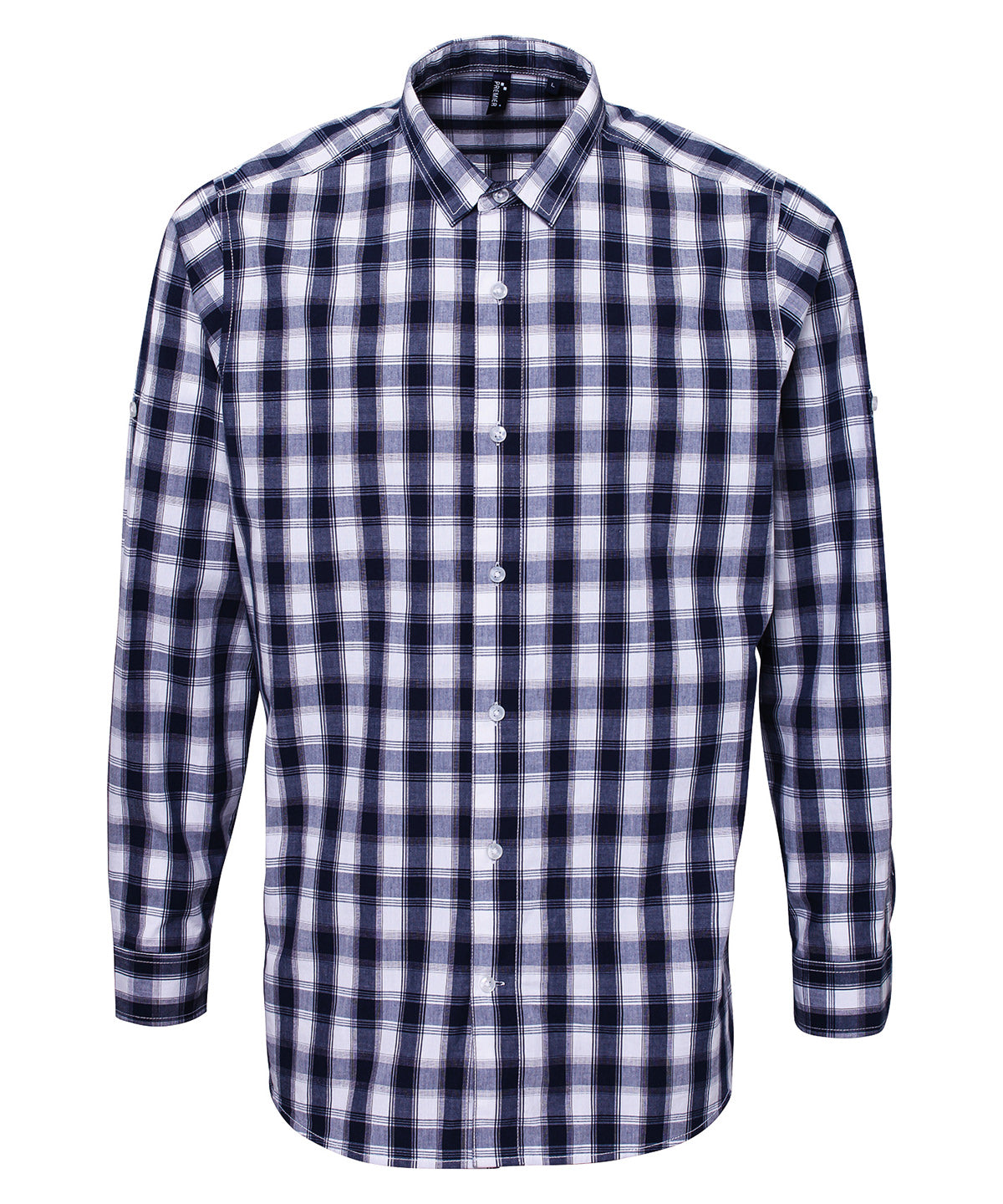 Mulligan check cotton long sleeve shirt - PR250 - White Navy - Customisable Shirts