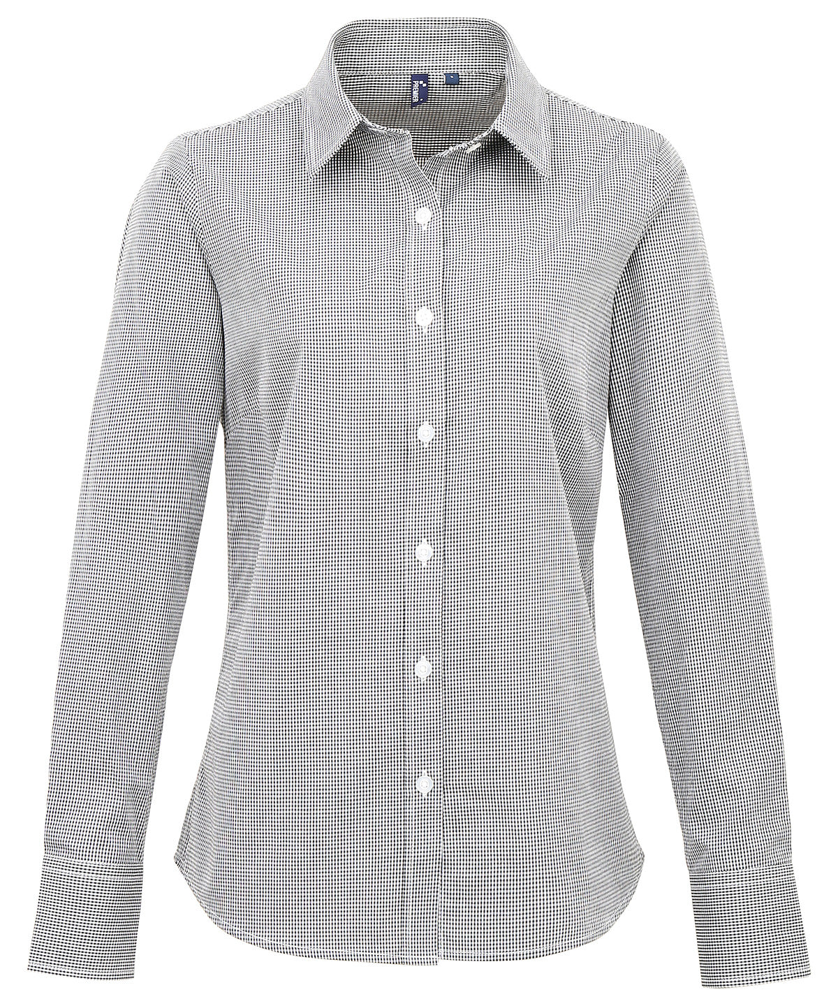 Women's Microcheck (Gingham) long sleeve cotton shirt - PR320 - Black White - Customisable Shirts