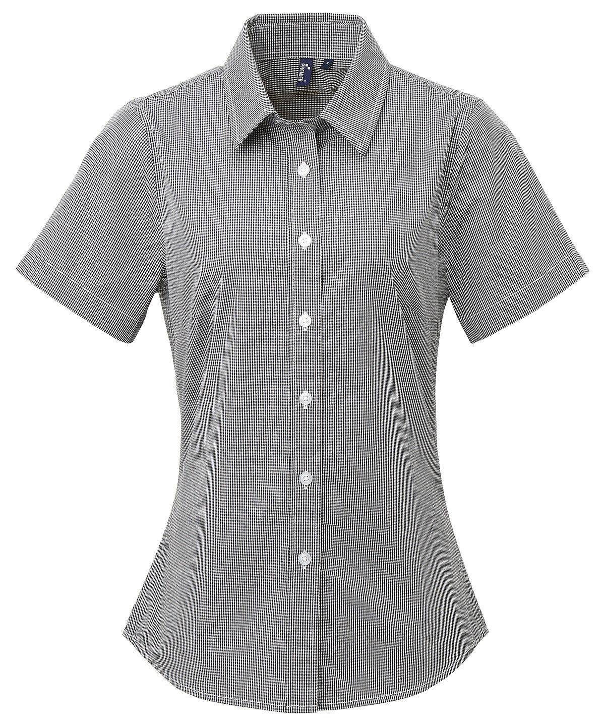 Women's Microcheck (Gingham) short sleeve cotton shirt - PR321 - Black White - Customisable Shirts