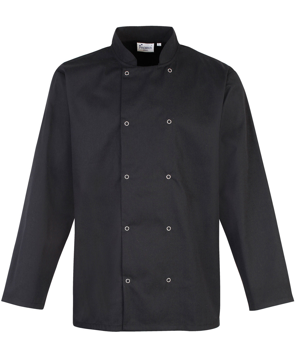 Studded front long sleeve chef's jacket - PR665 - Black - Customisable Chef Jackets