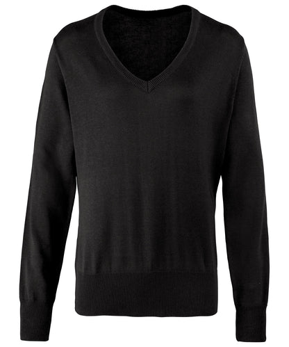 Premier Womens V-neck Knitted Sweater PR696 - Black - Customisable Sweatshirts