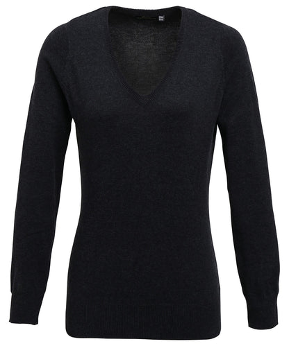 Premier Womens V-neck Knitted Sweater PR696 - Charcoal - Customisable Sweatshirts