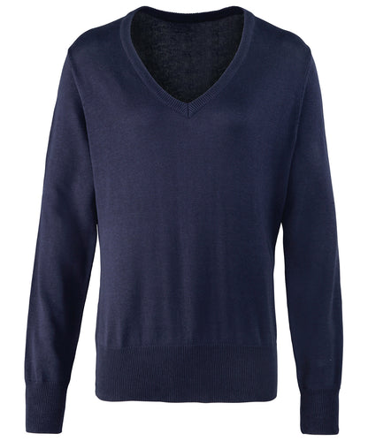 Premier Womens V-neck Knitted Sweater PR696 - Navy - Customisable Sweatshirts