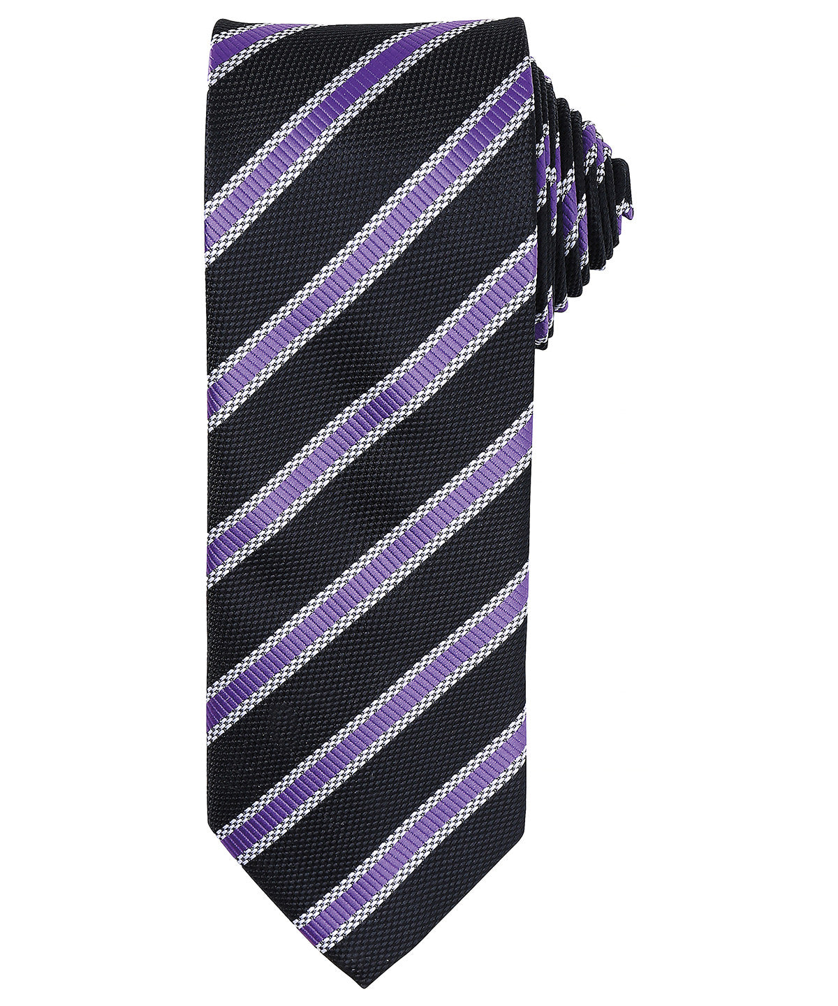 Waffle stripe tie - PR783 - Black Rich Violet One size - Customisable Ties