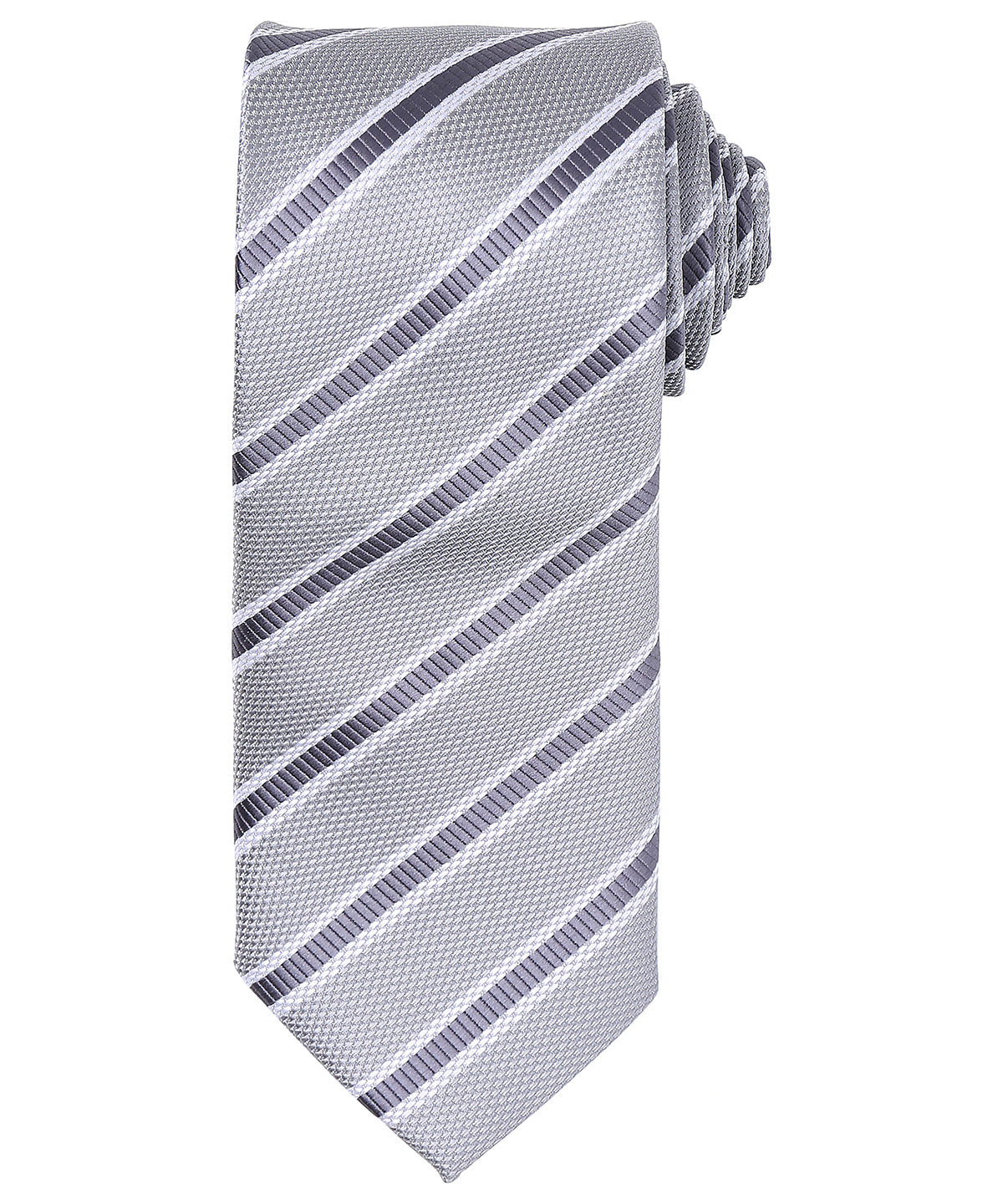 Waffle stripe tie - PR783 - Silver Dark Grey One size - Customisable Ties