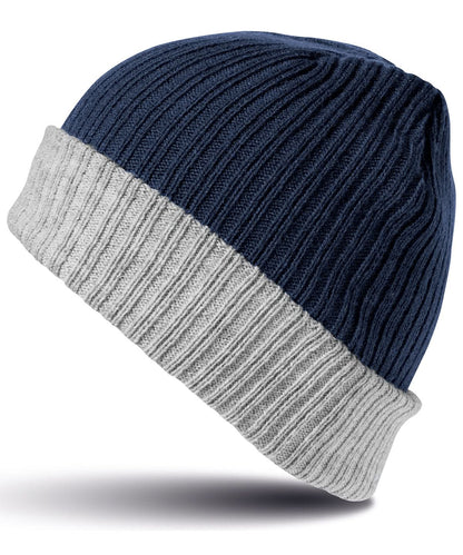 Result Winter Essentials Double layer knitted hat R378X - Navy Grey One size - Customisable Hats