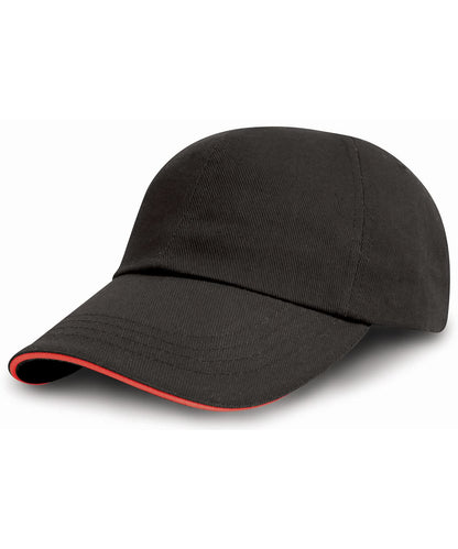 Result Headwear Brushed coton printersembroiderers cap with sandwich peak RC50X - Black Red One size - Customisable Caps