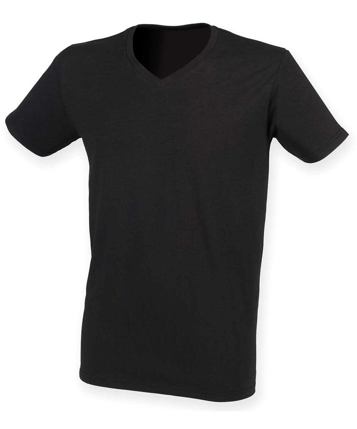 SF Mens feel good stretch v neck t shirt 122 SF122 - Black - Customisable T-Shirt