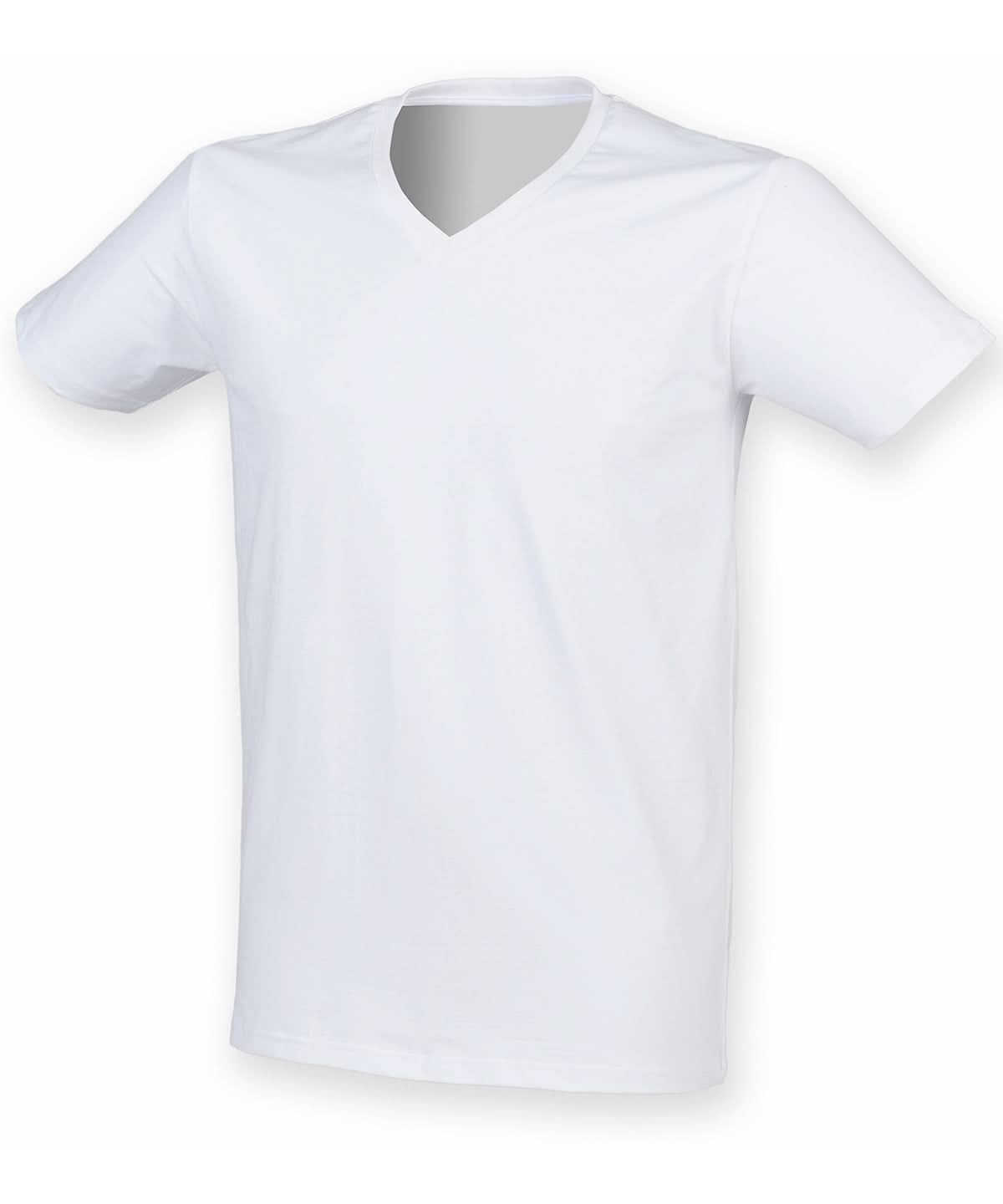 SF Mens feel good stretch v neck t shirt 122 SF122 - White - Customisable T-Shirt