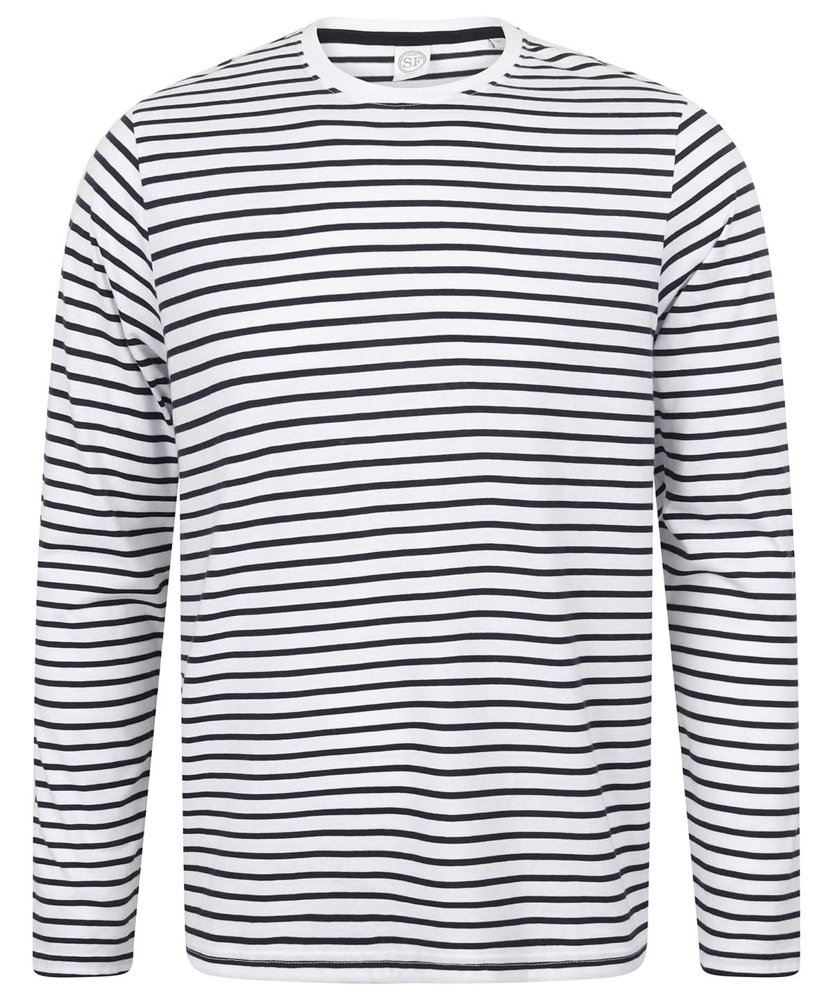 SF Unisex long sleeved striped T 204 SF204 - White Oxford Navy - Customisable T-Shirt