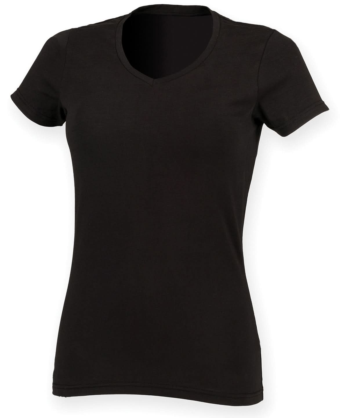 SF Feel good womens stretch v neck t shirt SK122 - Black - Customisable T-Shirt