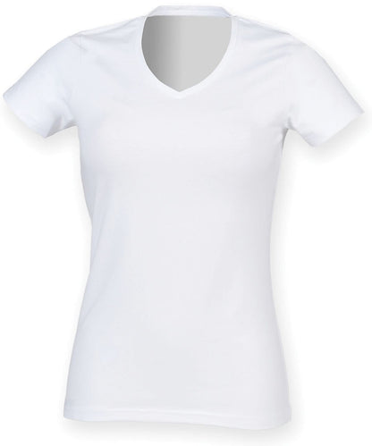 SF Feel good womens stretch v neck t shirt SK122 - White - Customisable T-Shirt