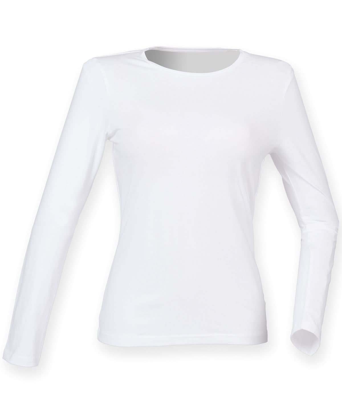 SF Womens feel good long sleeved stretch t shirt SK124 - White - Customisable T-Shirt