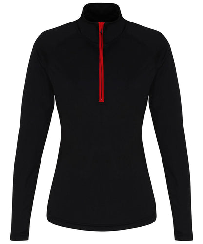 TriDri Tridri WomenS Long Sleeve Performance Zip TR120 - Black Red - Customisable Sports Overtops