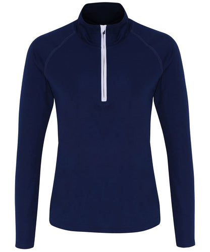 TriDri Tridri WomenS Long Sleeve Performance Zip TR120 - Navy White - Customisable Sports Overtops