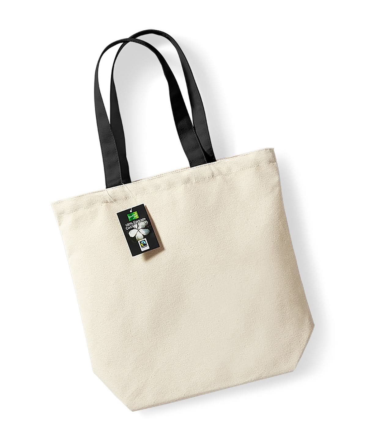 Westford Mill Fairtrade Cotton Camden Shopper WM671 - Natural Black One Size - Customisable Bags
