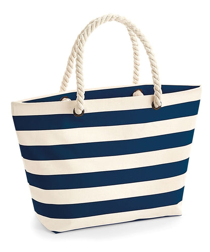Westford Mill Nautical Beach Bag WM680 - Natural Navy One Size - Customisable Bags