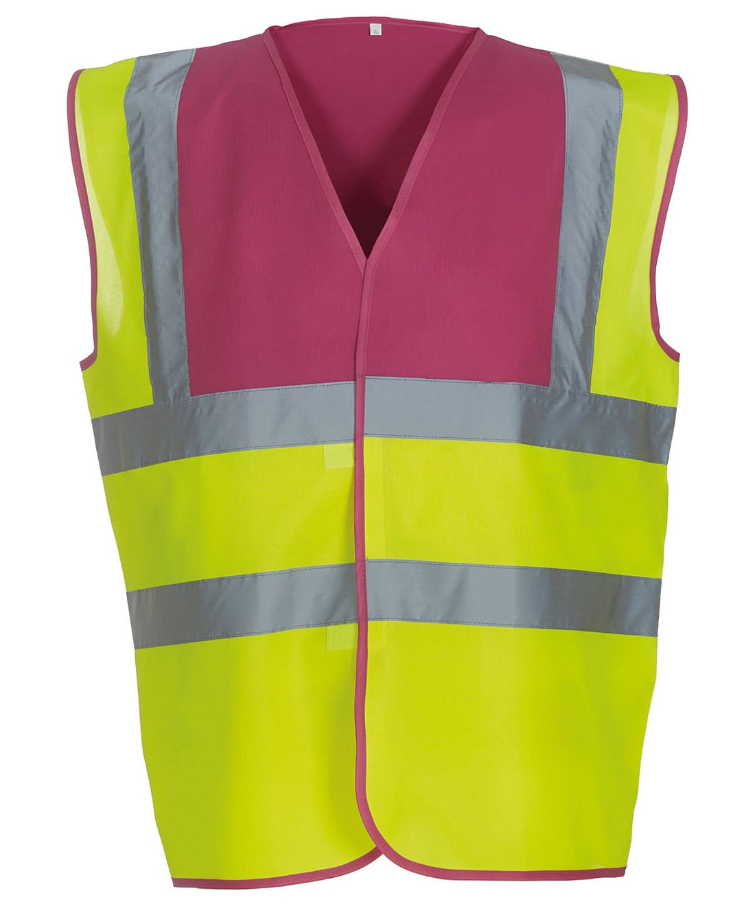 Yoko Hi vis 2 band and braces waistcoat HVW100 Raspberry Yoke Yellow YK001 - Raspberry Yokeyellow - Customisable Hi-Vis Vest