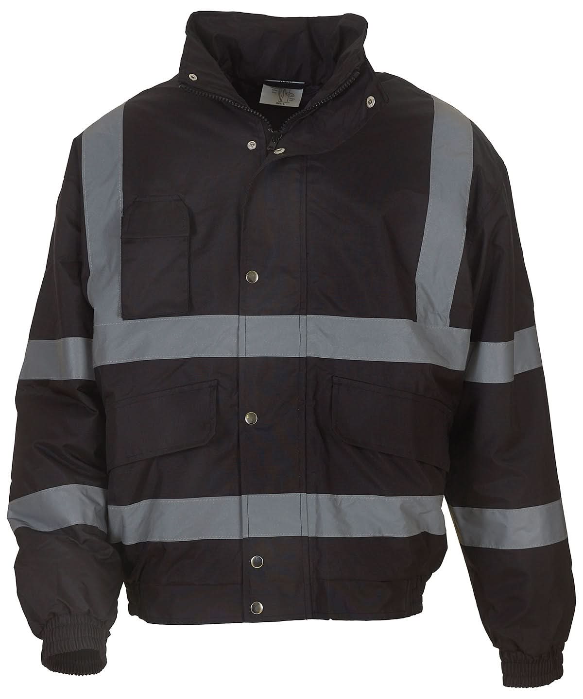 Yoko Hi-Vis Classic Bomber Jacket HVP211 (YK043) - Black - Customisable Jacket