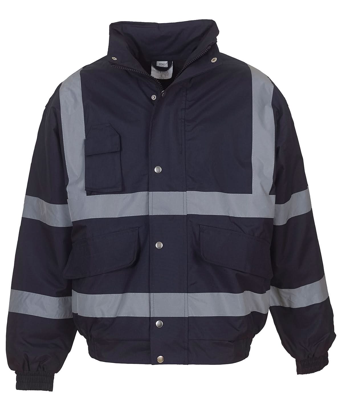 Yoko Hi-Vis Classic Bomber Jacket HVP211 (YK043) - Navy - Customisable Jacket