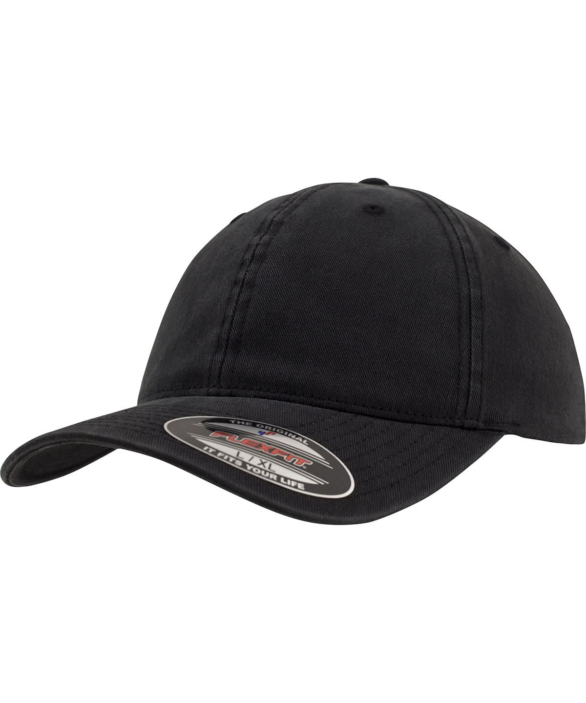 Flexfit By Yupoong Flexfit Garment Washed Cotton Dad Hat YP027 - Black - Customisable Hats