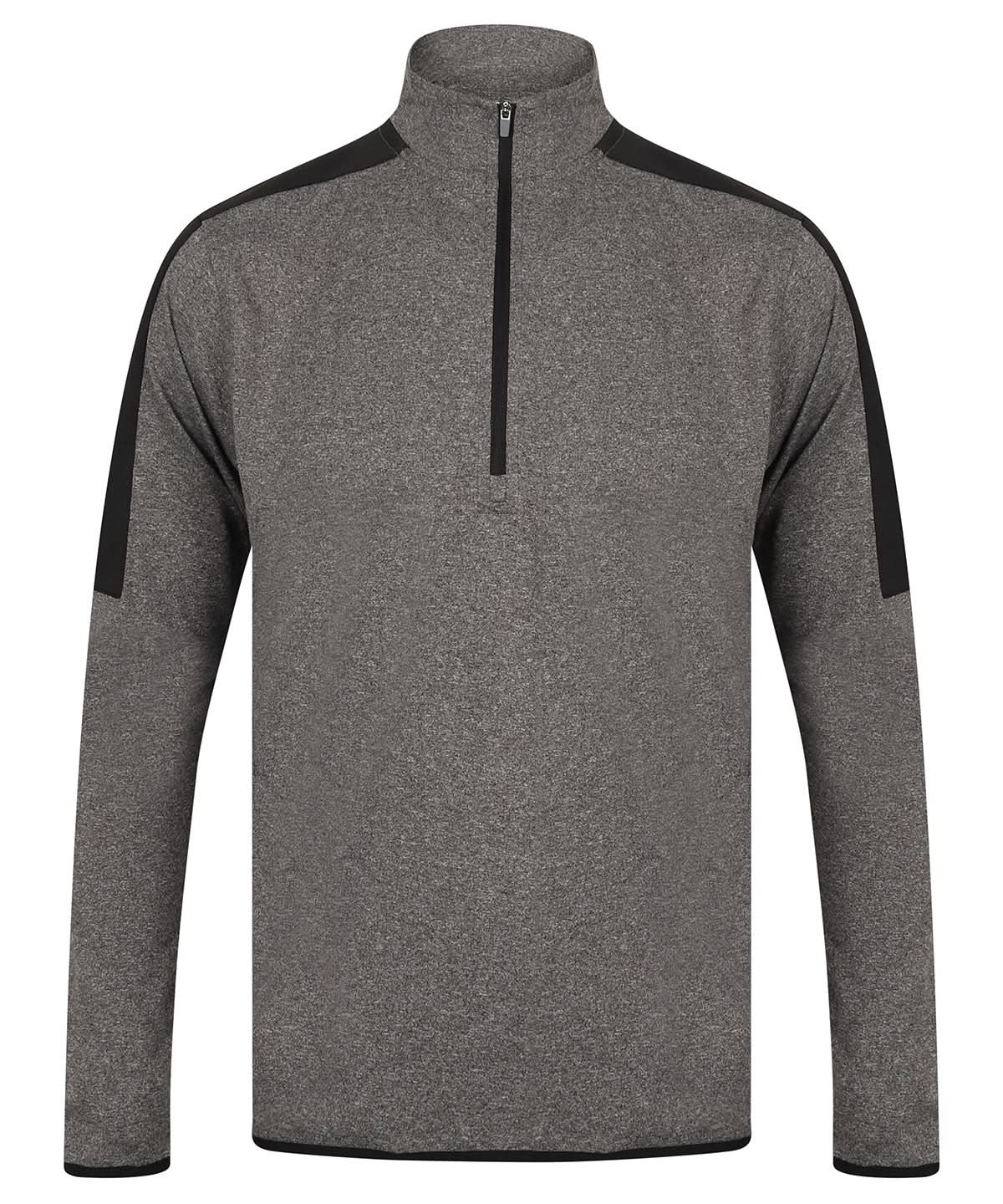 Finden &amp; Hales Finden Hales zip mid layer with contrast panelling LV571 - Grey Marl Black - Customisable Sports Overtops