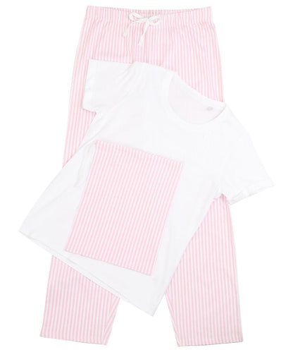 Towel City Womens long pant pyjama set in a bag TC053 - White Pink White Stripe - Customisable Pyjamas