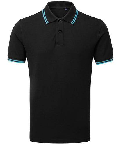 Asquith &amp; Fox Mens classic fit tipped polo AQ011 - Black Turquoise - Customisable Polos