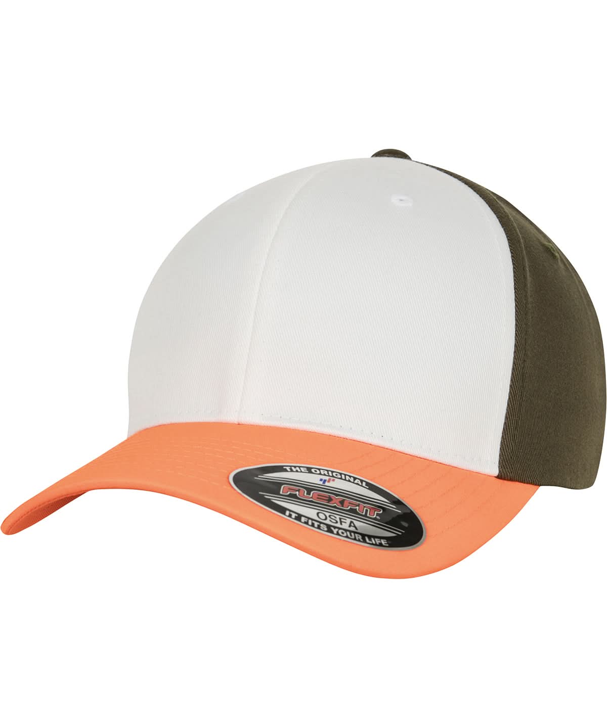 Flexfit By Yupoong 3 Tone Flexfit 6277Tt YP122 - Neon Orange White Olive - Customisable Caps