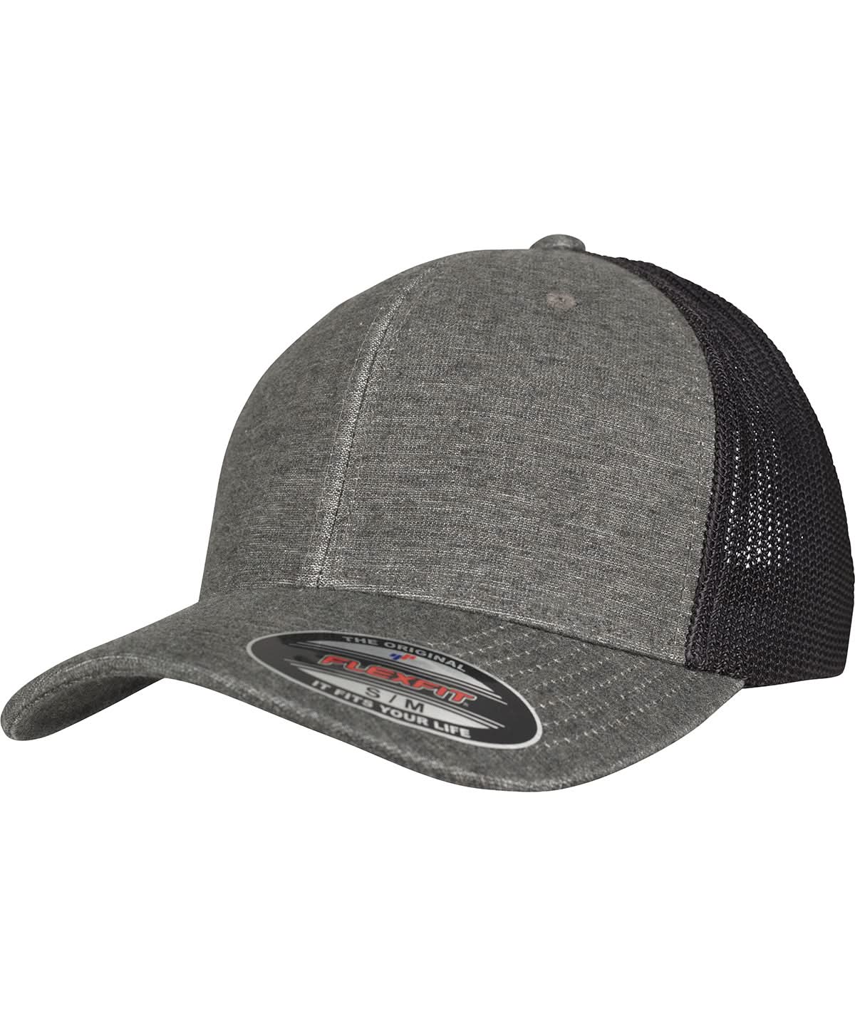 Flexfit By Yupoong Retro Trucker Melange Cap 6511M YP127 - Khaki Black Mesh - Customisable Caps