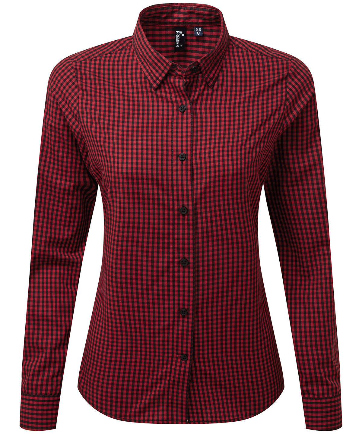 Women's Maxton check long sleeve shirt - PR352 - Black Red - Customisable Shirts