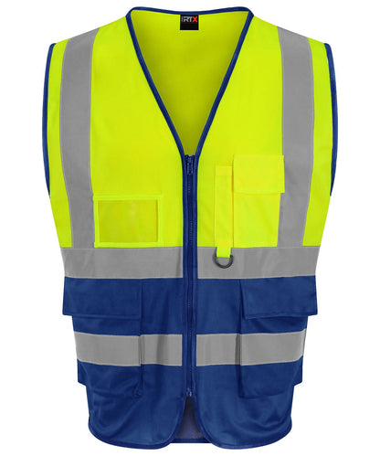 ProRTX High Visibility Executive waistcoat RX705 - HV Yellow Royal Blue - Customisable Hi-Vis Vest
