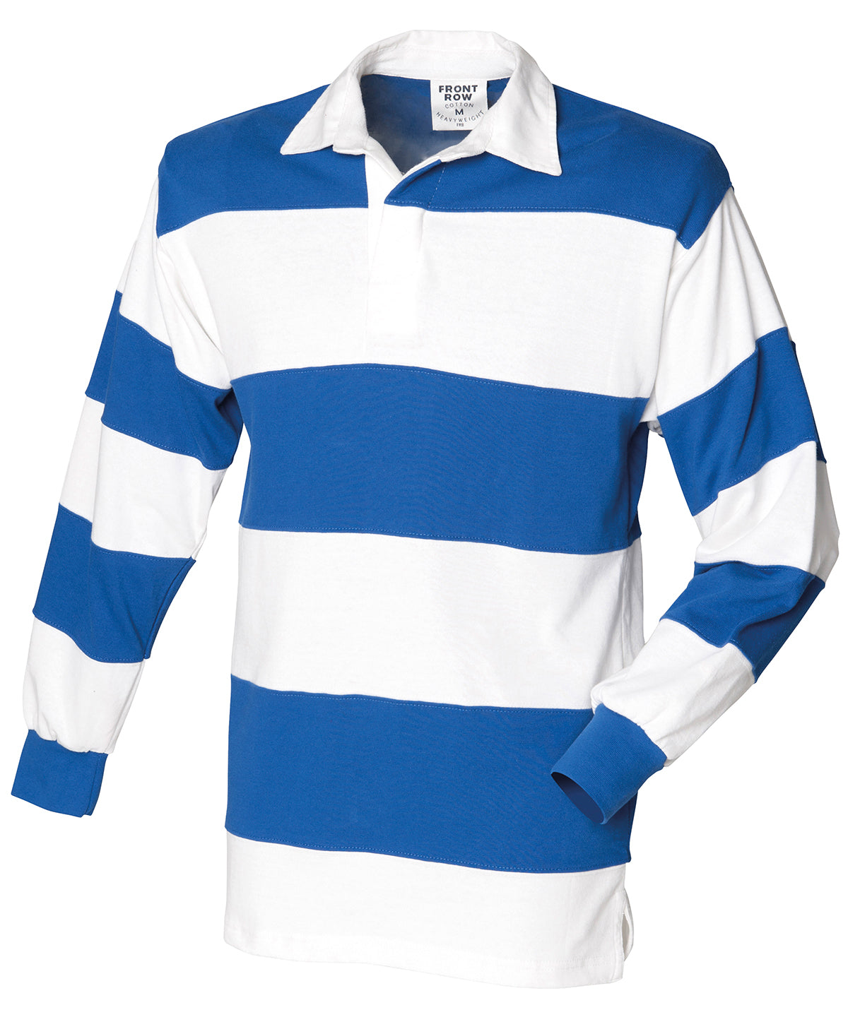 Sewn stripe long sleeve rugby shirt - FR08M - White &amp; Royal (White collar) - Customisable Rugby Shirts
