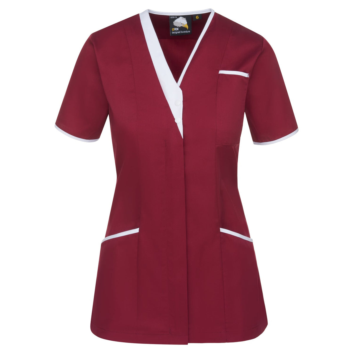 Tonia VNeck Tunic - 8200 - Maroon - White - Customisable Healthcare