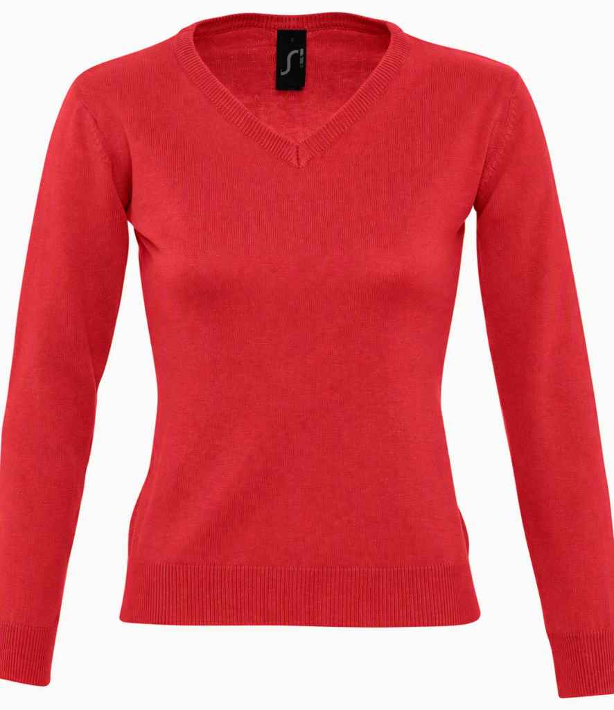 SOL'S Ladies Galaxy Cotton Acrylic V Neck Sweater - 90010 - Red - Customisable Jumper