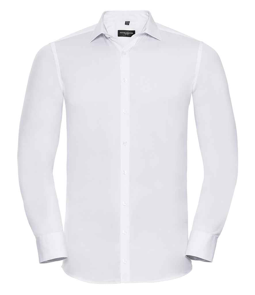 Russell Athletic Collection Long Sleeve Ultimate Stretch Shirt - 960M - White - Customisable Shirt