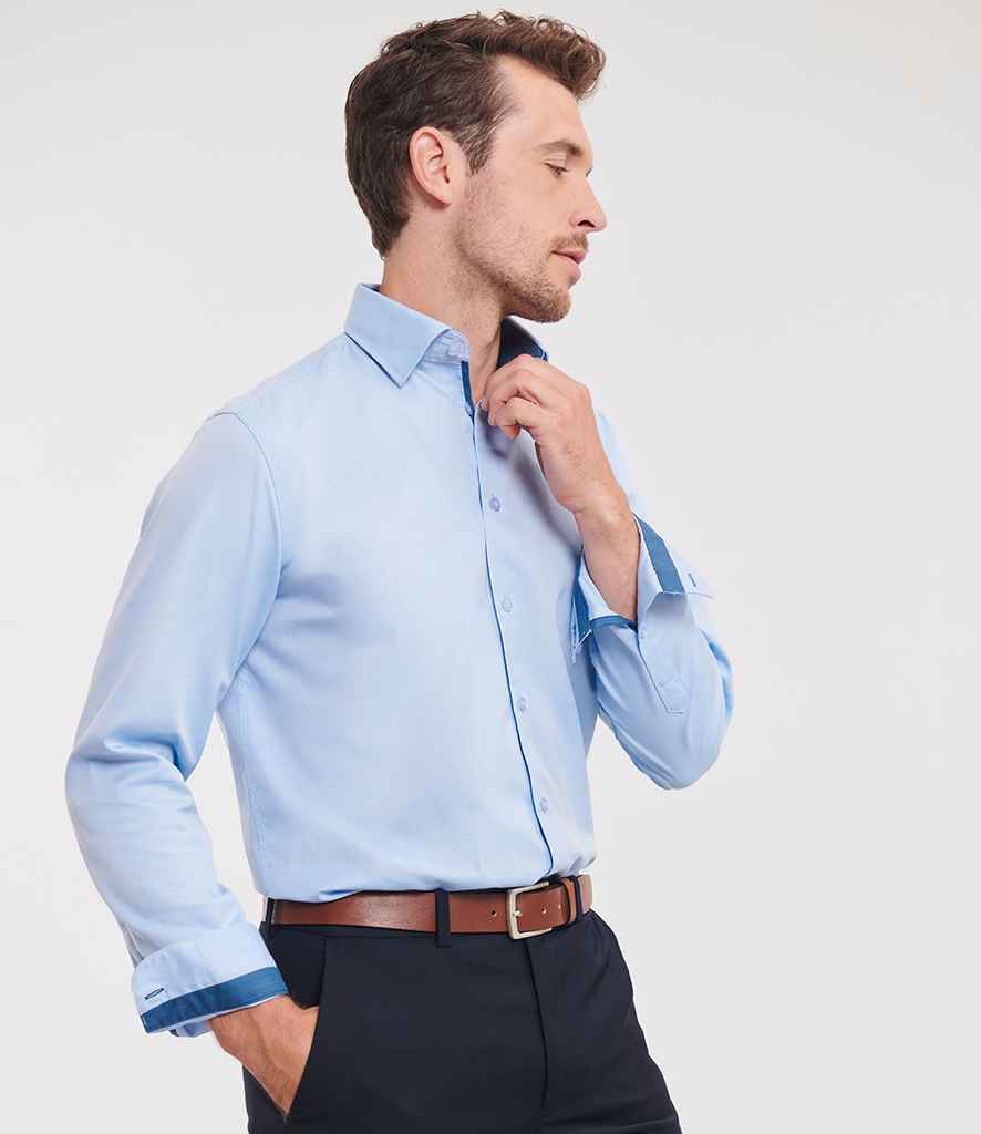 Russell Athletic Collection Long Sleeve Contrast Herringbone Shirt - 964M