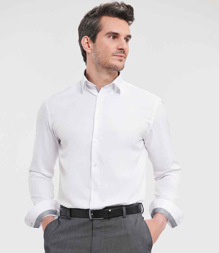 Russell Athletic Collection Long Sleeve Contrast Herringbone Shirt - 964M