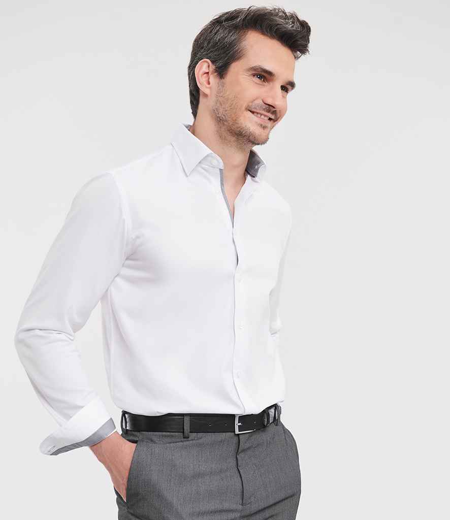 Russell Athletic Collection Long Sleeve Contrast Herringbone Shirt - 964M