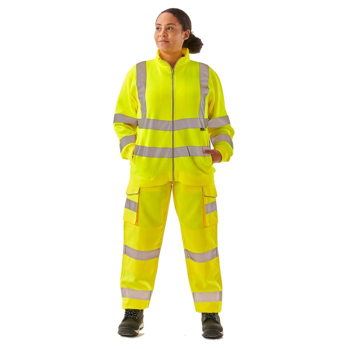 Ladies Hi Vis Yellow Eshaal Zipped Sweatshirt - HV314 - - Customisable Top