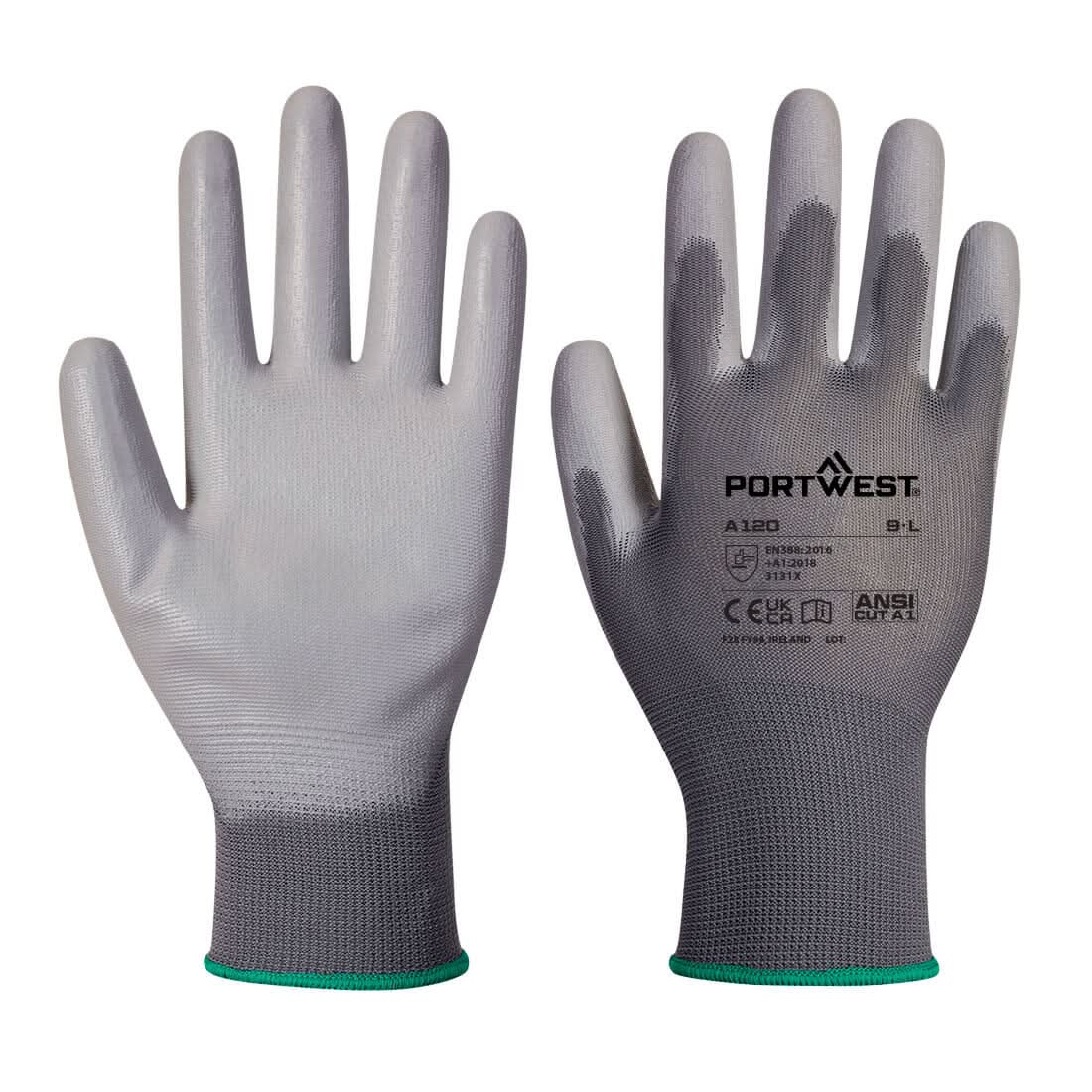 144 Pairs Of Grip 13 PU Palm Gloves - A120 - Grey - Customisable Glove Bundle