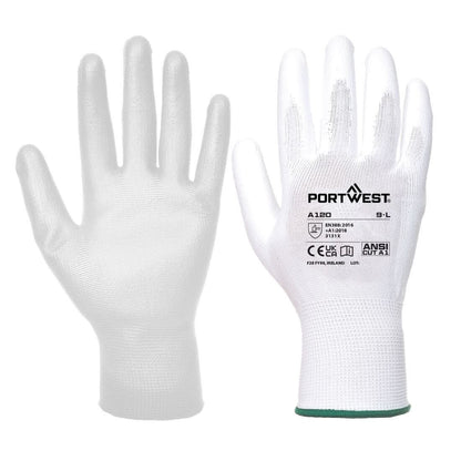 144 Pairs Of Grip 13 PU Palm Gloves - A120 - White - Customisable Glove Bundle