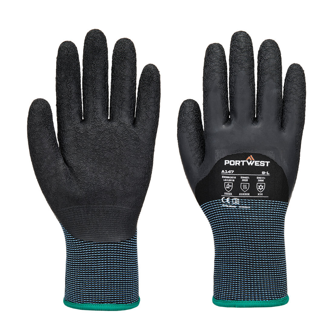 Cold 13 Latex Crinkle 3/4 Dipped Glove - A147 - Black - Customisable