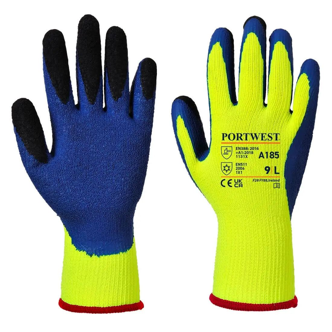Cold 7 Latex Crinkle Finger Dipped Glove A185 - Yellow Blue - Customisable Cold Protection Gloves