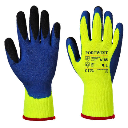 Cold 7 Latex Crinkle Finger Dipped Glove A185 - Yellow Blue - Customisable Cold Protection Gloves