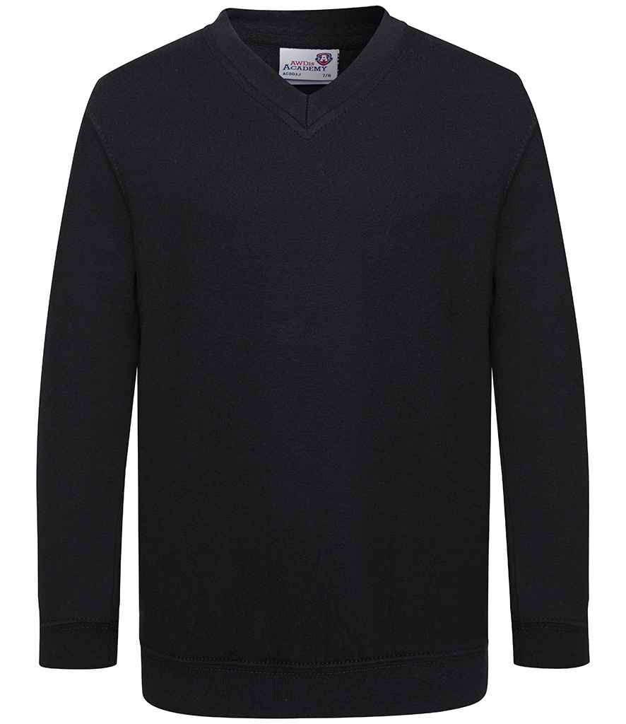 AWDis Academy Kids V Neck Sweatshirt - AC003B - Black - Customisable Sweatshirt