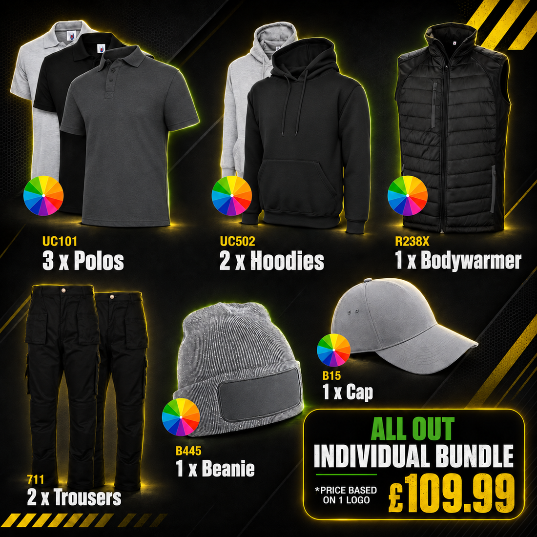 All Out 10-Piece Personalised Workwear Bundle - - Customisable Bundle