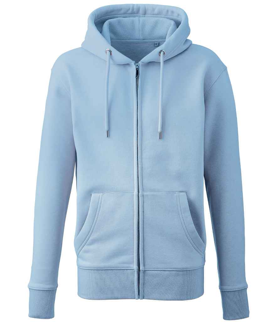 Anthem Organic Full Zip Hoodie - AM02 - Light Blue - Customisable Hood